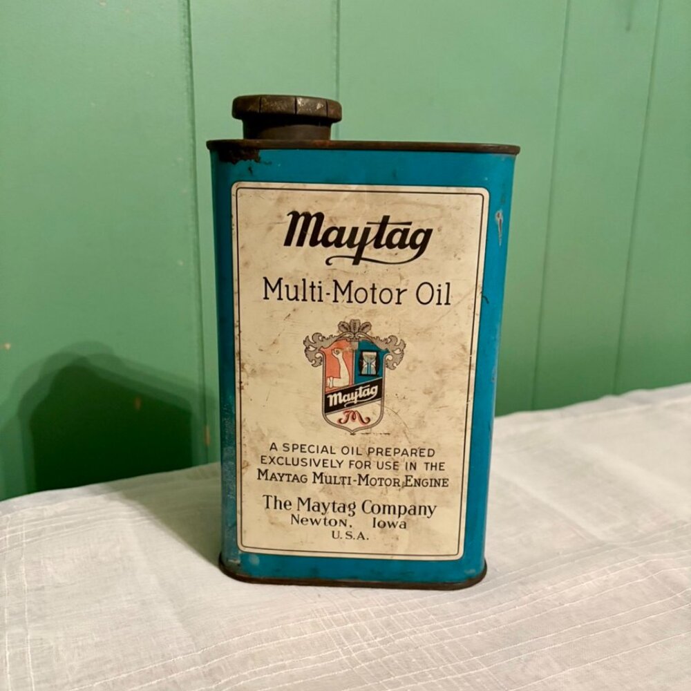 Vintage 1950s Maytag Multi-Motor Oil 1 qt. Tin Can With Cap Newton Iowa